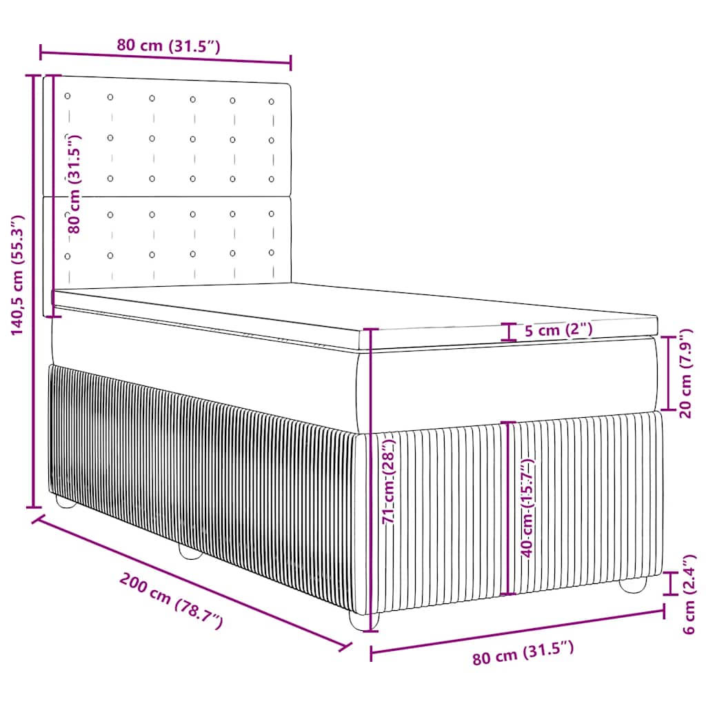 Box spring krevet s madracem svjetlosivi 80 x 200 cm baršunasti