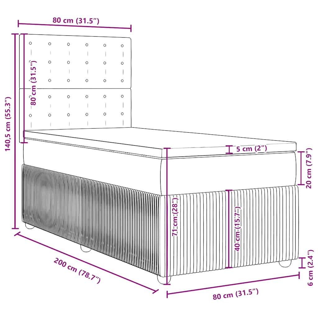 Box spring krevet s madracem plavi 80 x 200 cm baršunasti