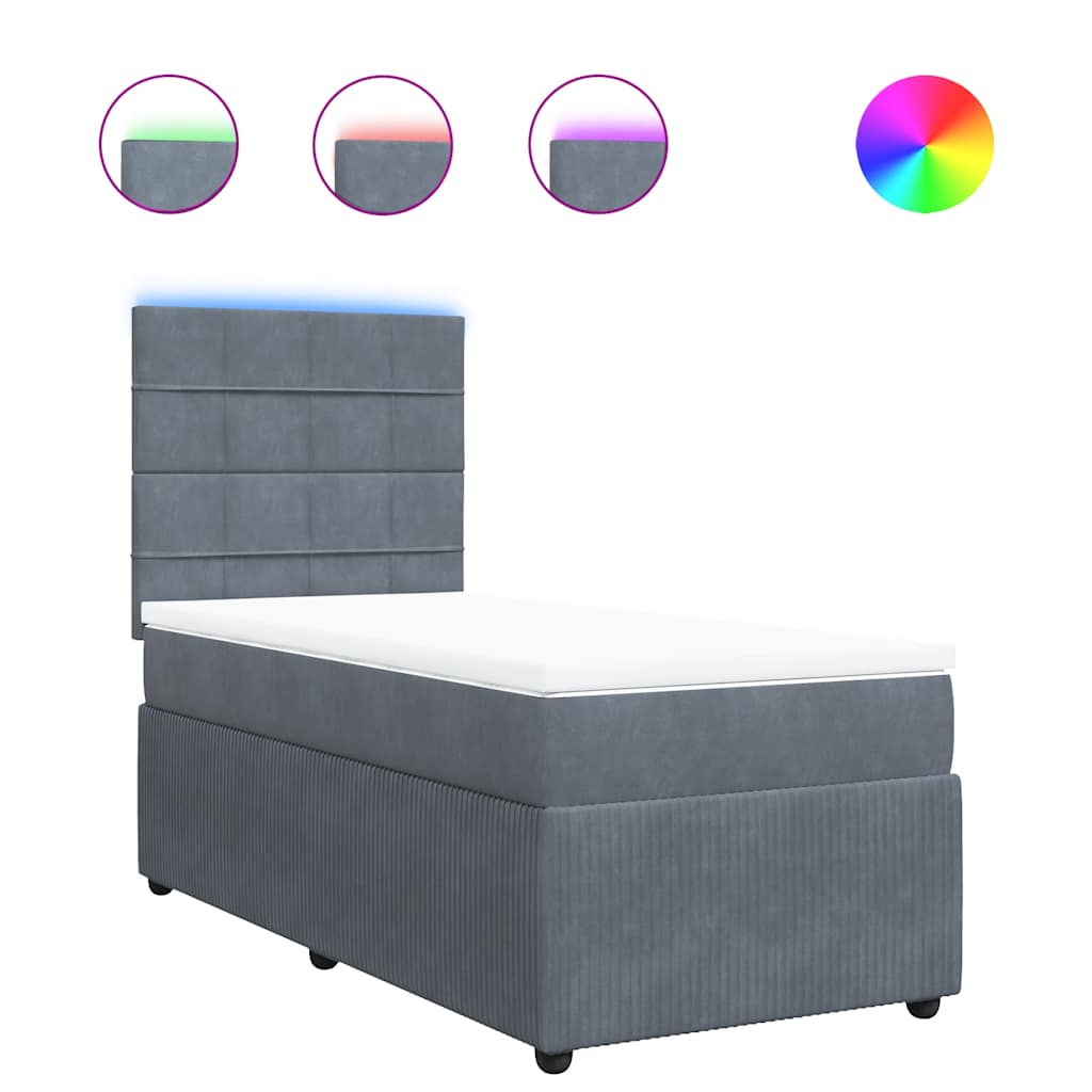 Box spring krevet s madracem tamnosivi 90x190 cm baršunasti