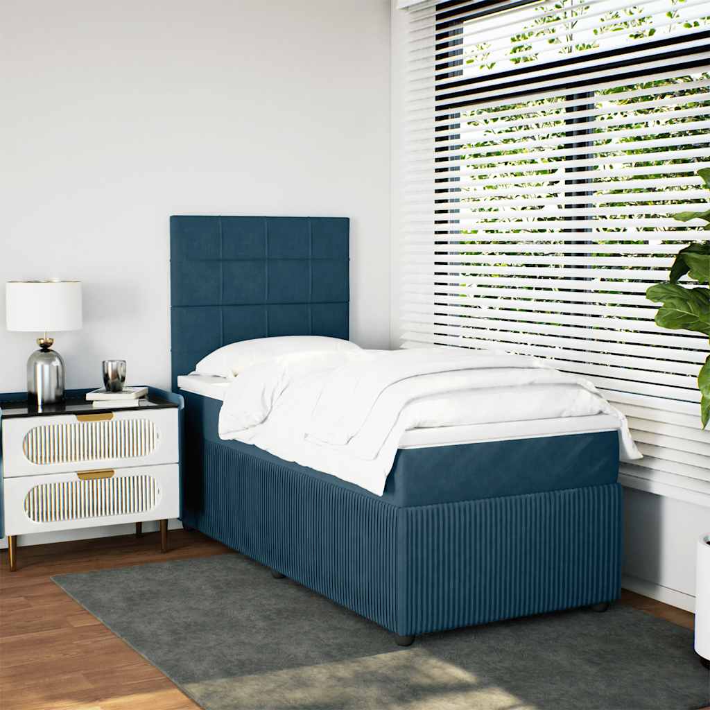 Box spring krevet s madracem plavi 90x190 cm baršunasti