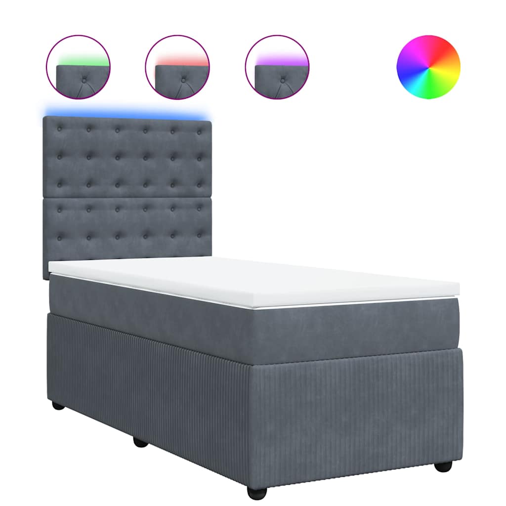 Box spring krevet s madracem tamnosivi 90x190 cm baršunasti