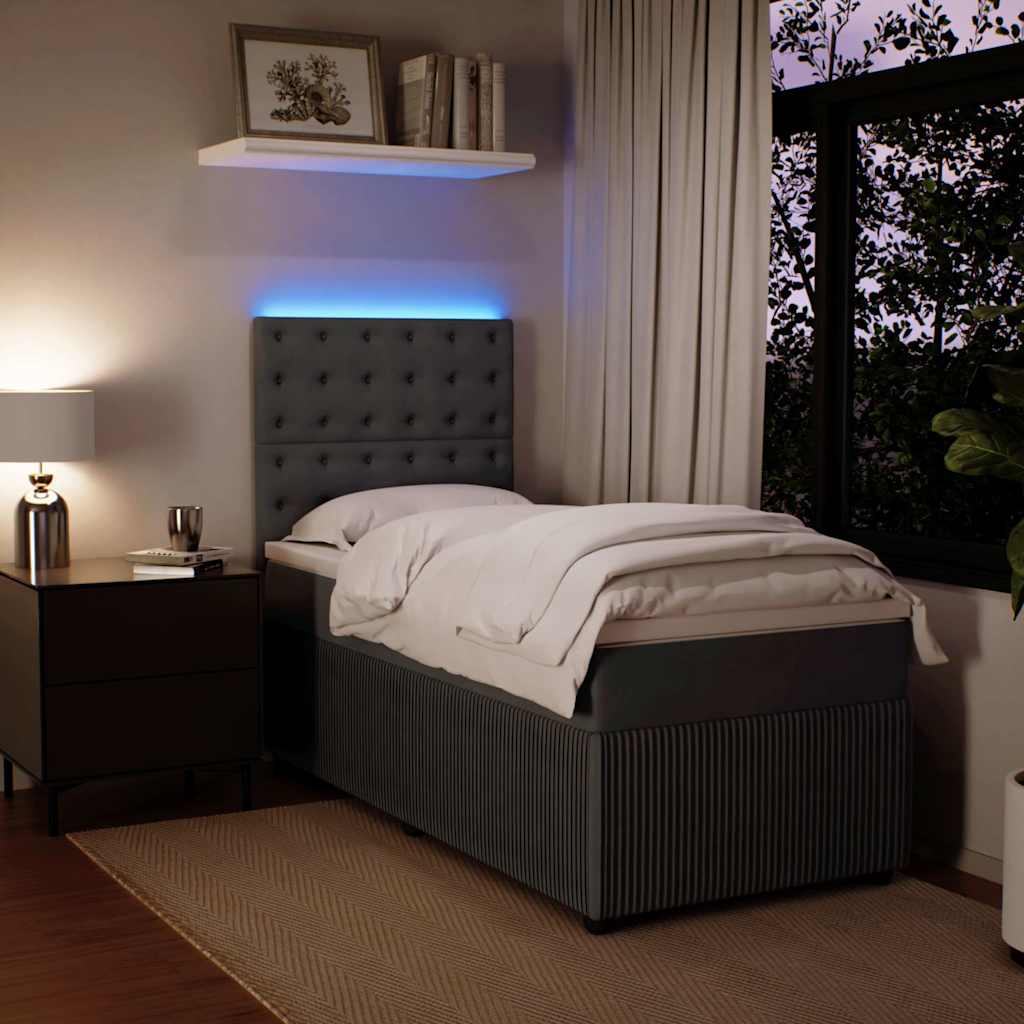 Box spring krevet s madracem tamnosivi 90x190 cm baršunasti