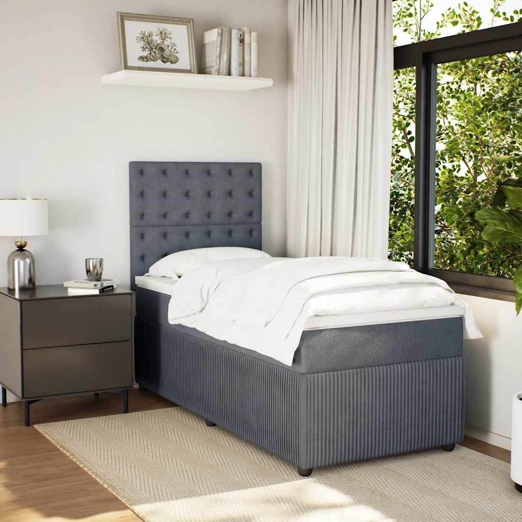 Box spring krevet s madracem tamnosivi 90x190 cm baršunasti