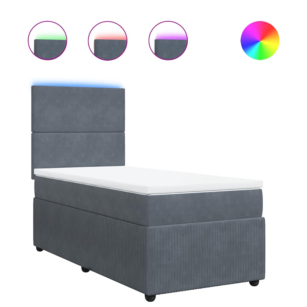 Box spring krevet s madracem tamnosivi 90x200 cm baršunasti