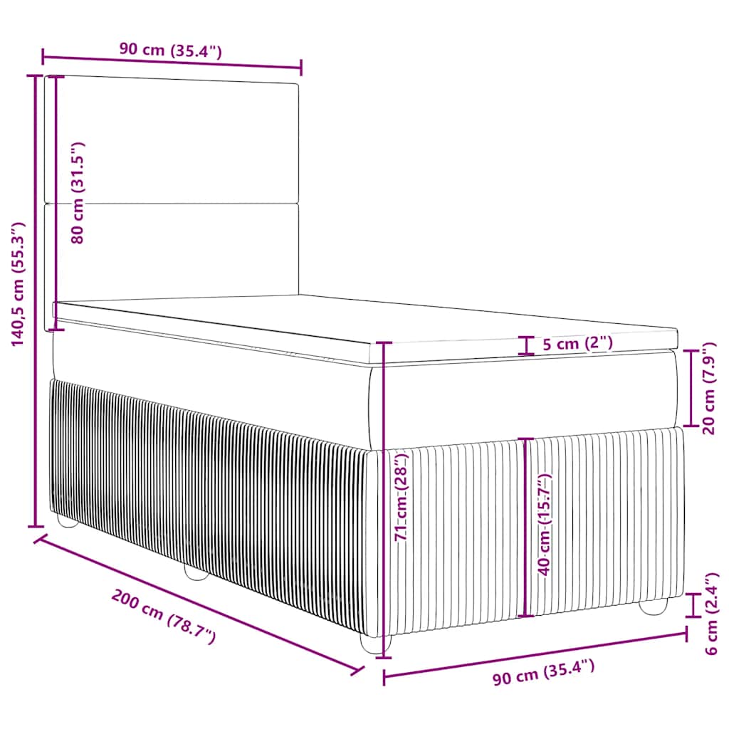 Box spring krevet s madracem plavi 90x200 cm baršunasti