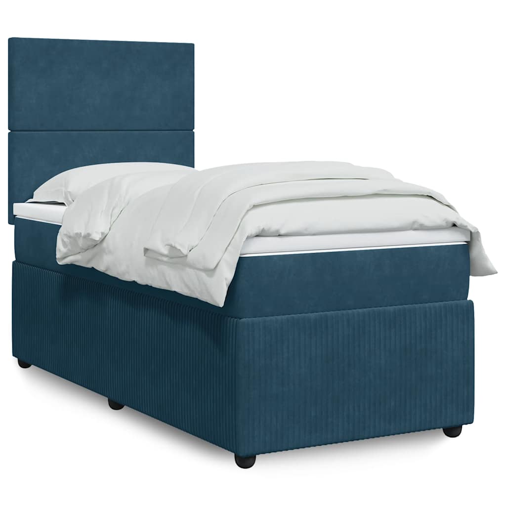 Box spring krevet s madracem plavi 90x200 cm baršunasti