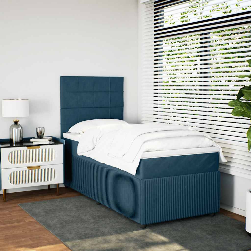 Box spring krevet s madracem plavi 90x200 cm baršunasti