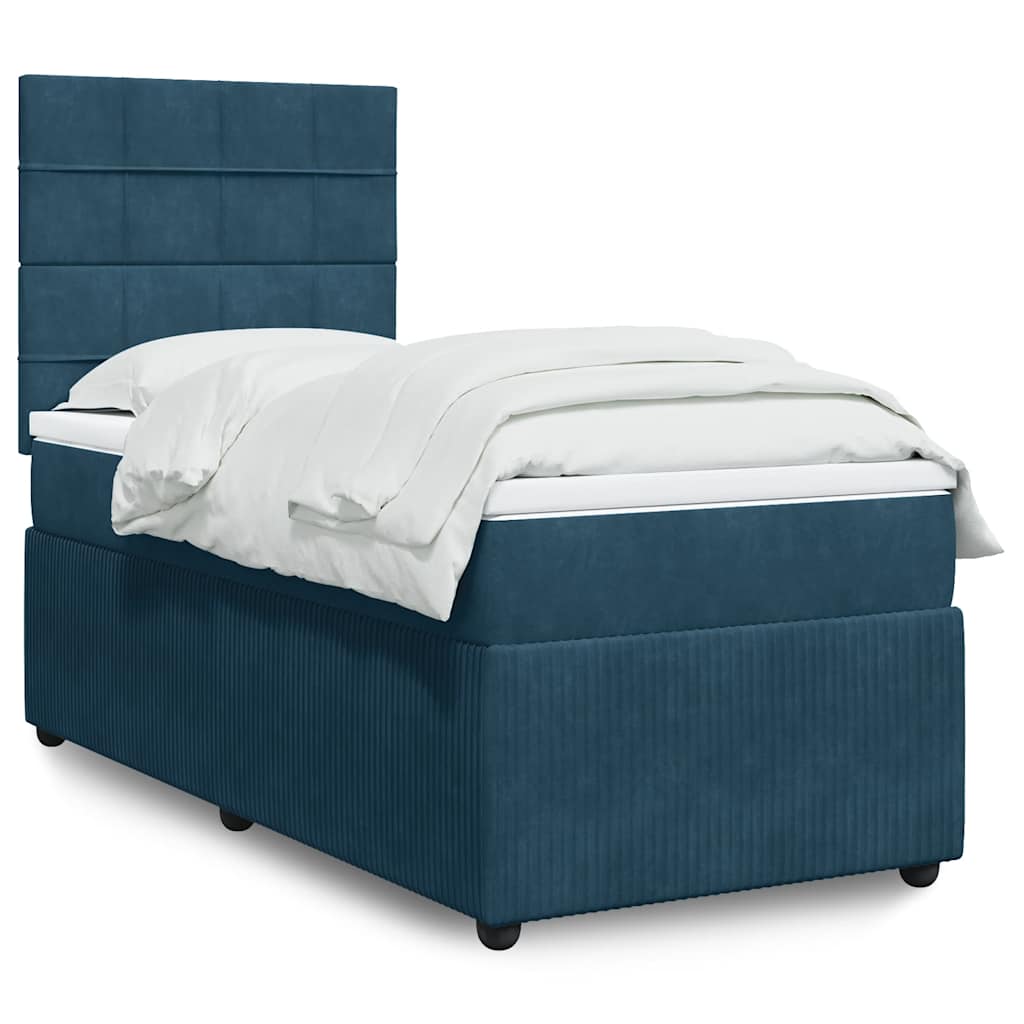 Box spring krevet s madracem plavi 90x200 cm baršunasti