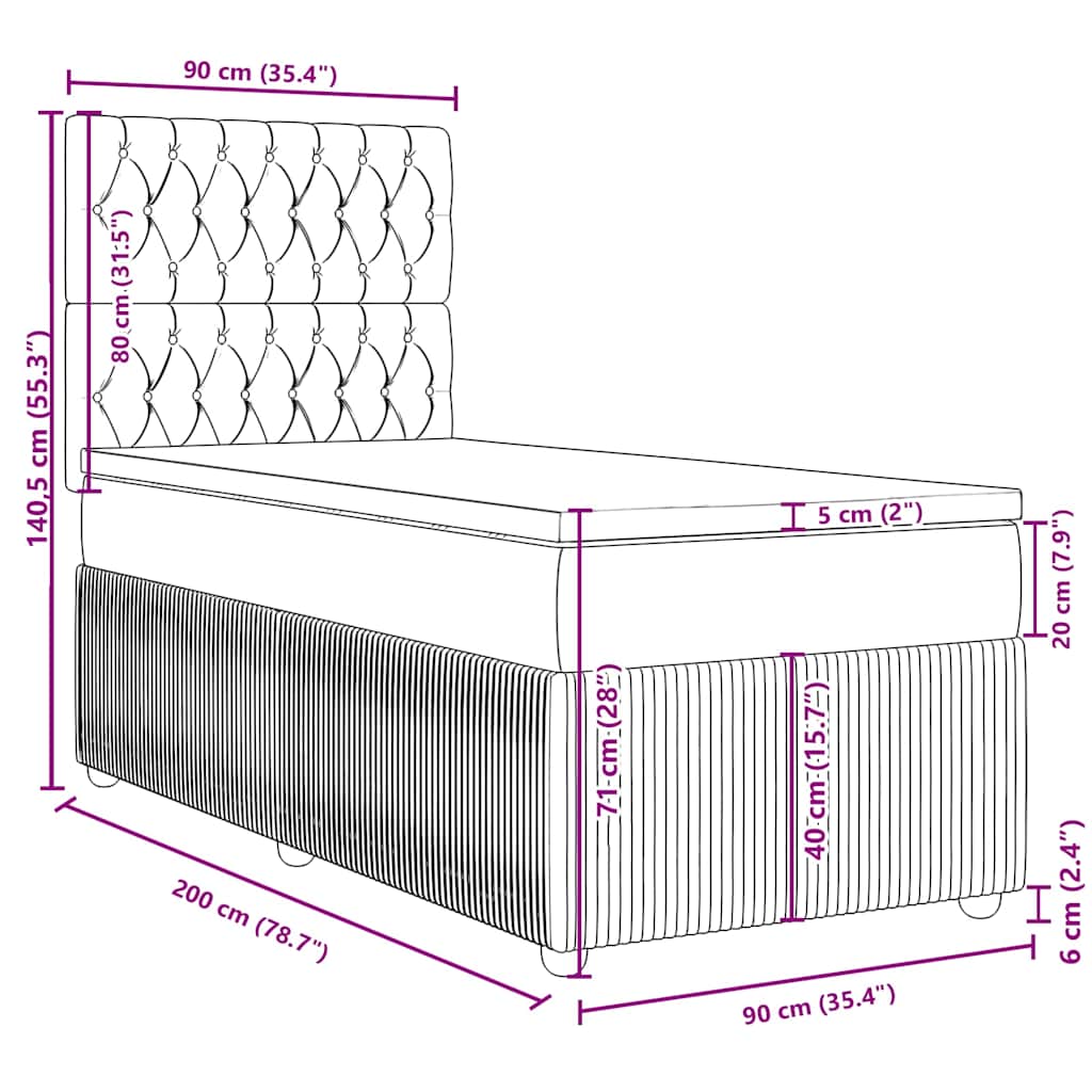 Box spring krevet s madracem crni 90x200 cm baršunasti