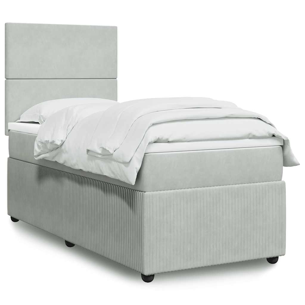 Box spring krevet s madracem svjetlosivi 100x200 cm baršunasti