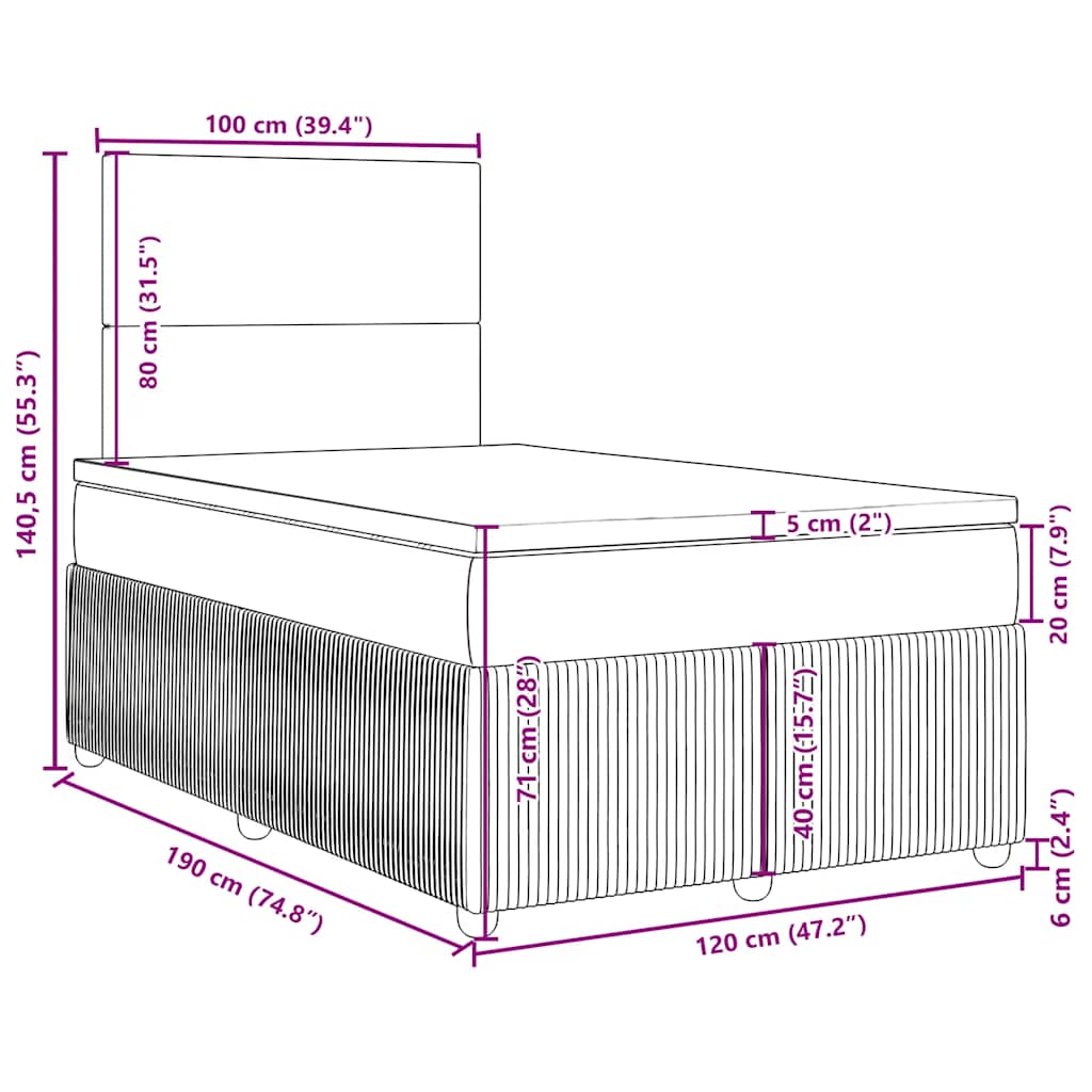 Krevet box spring s madracem tamnosivi 120 x 190 cm baršun