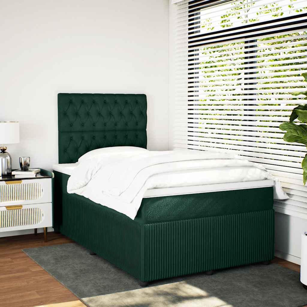 Krevet box spring s madracem tamnozeleni 120x190 cm baršunasti