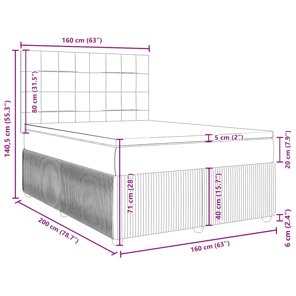Krevet box spring s madracem plavi 160 x 200 cm baršunasti
