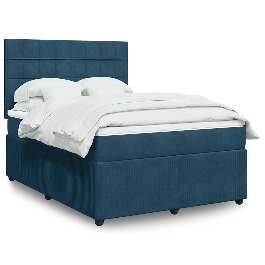 Krevet box spring s madracem plavi 160 x 200 cm baršunasti