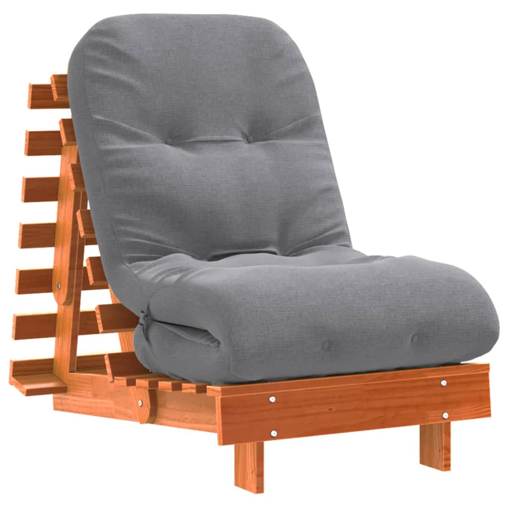 Futon na razvlačenje s madracem smeđi 60 x 206 x 11 cm borovina