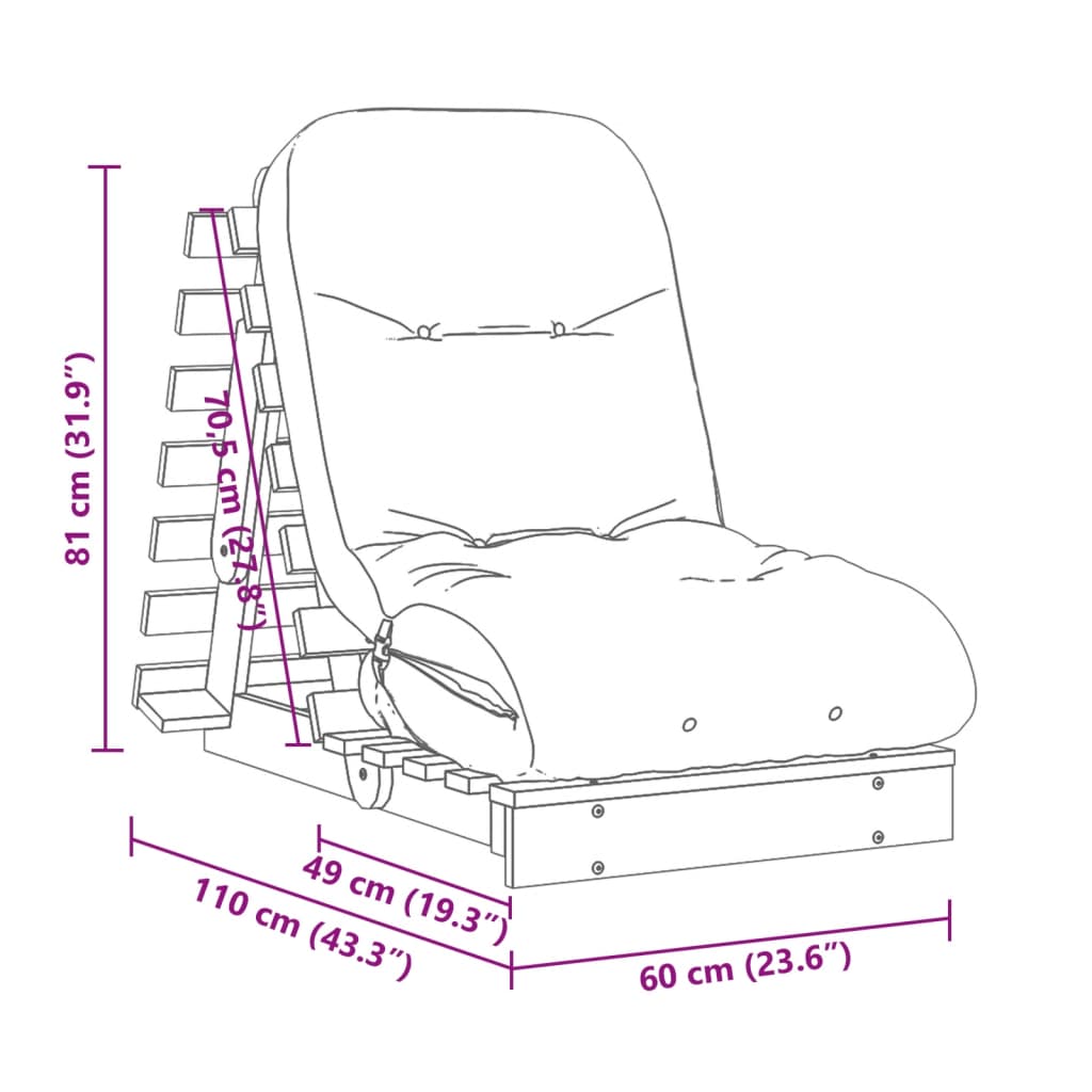 Futon na razvlačenje s madracem smeđi 60 x 206 x 11 cm borovina