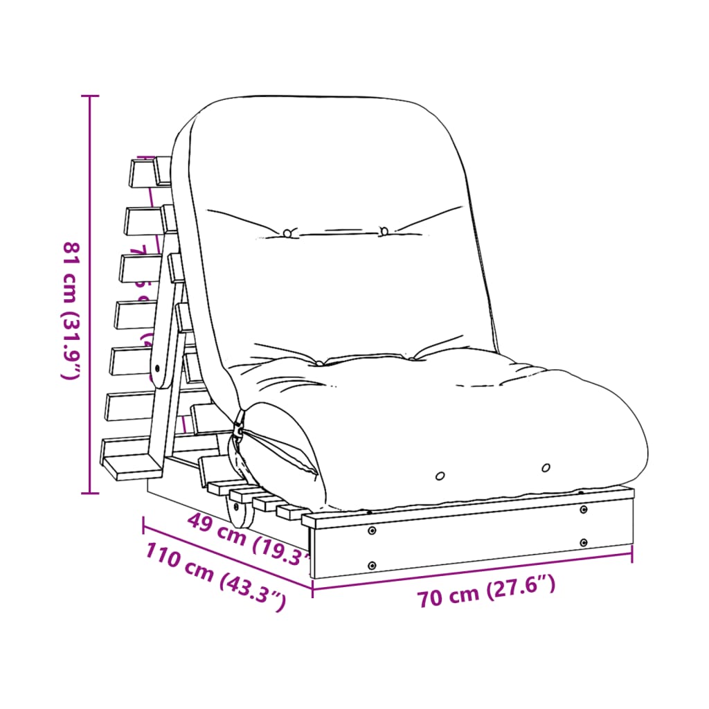 Futon na razvlačenje s madracem bijeli 70x206x11 cm borovina