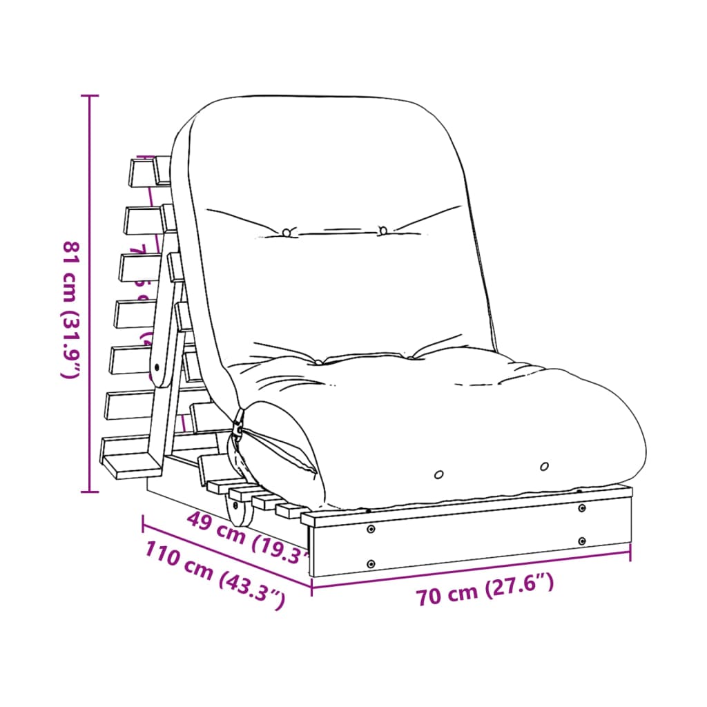 Futon na razvlačenje s madracem 70 x 206 x 11 cm od borovine