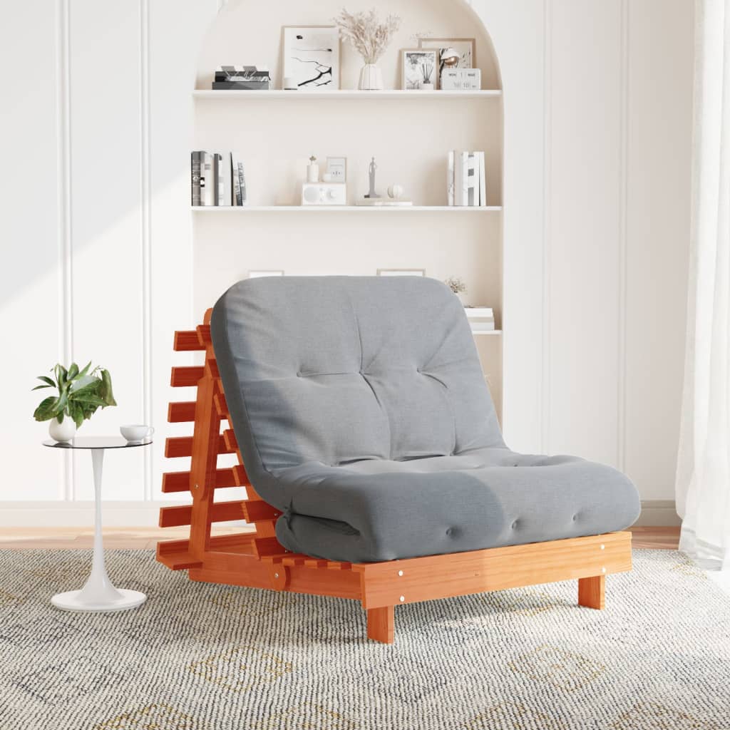 Futon na razvlačenje s madracem smeđi 90 x 206 x 11 cm borovina