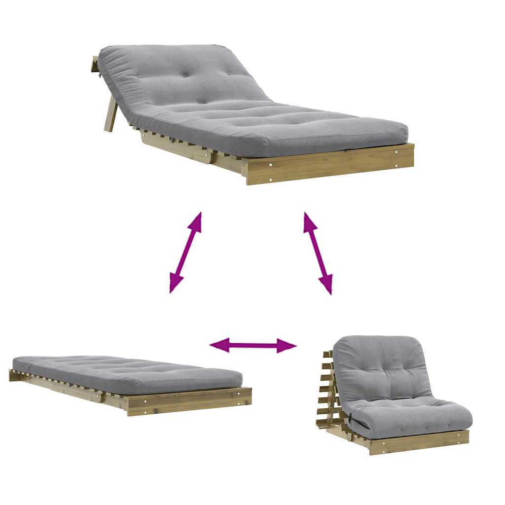 Futon na razvlačenje s madracem 90 x 206 x 11 cm od borovine