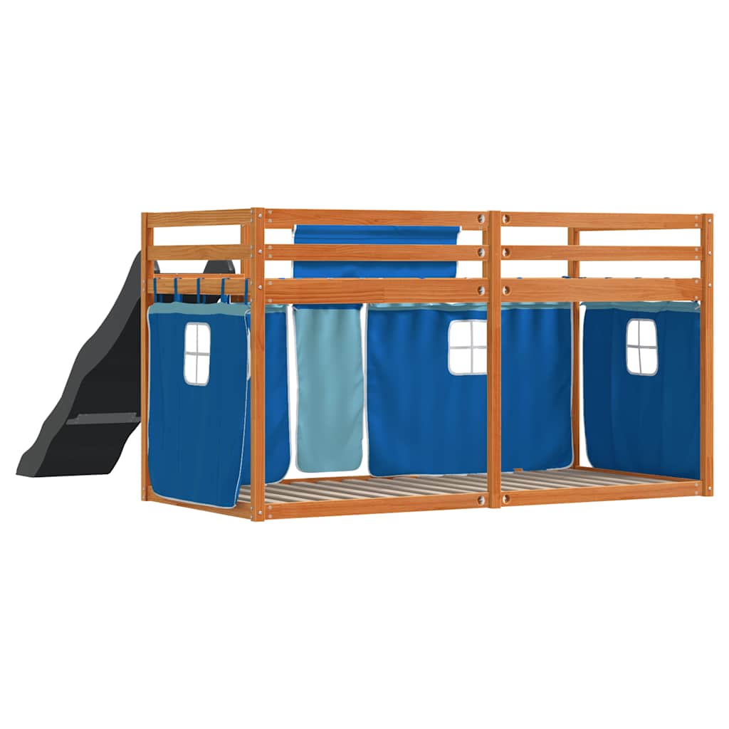 Krevet na kat s toboganom i zavjesama plavi 90 x 200 cm
