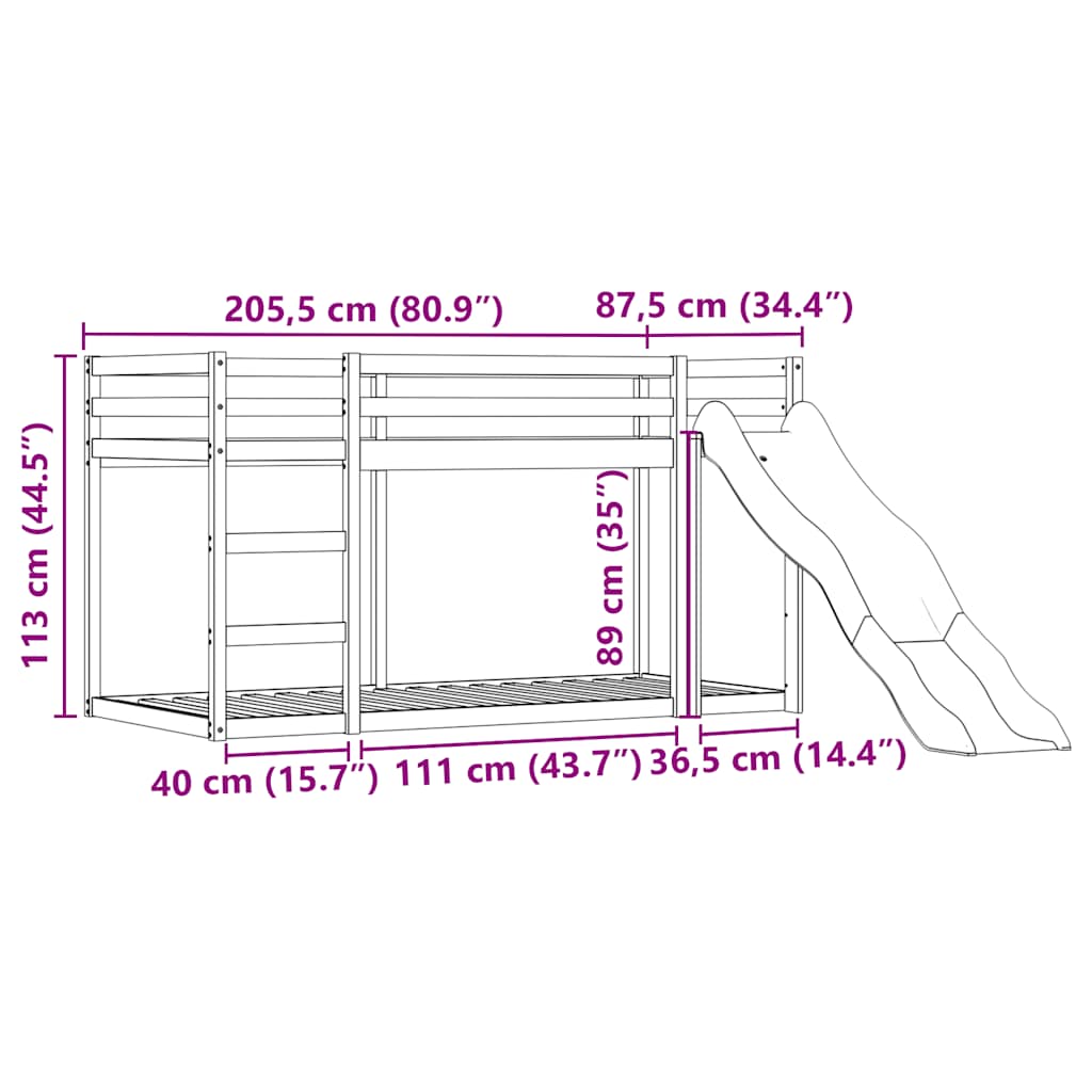 Krevet na kat s toboganom i zavjesama bijelo-crni 80 x 200 cm
