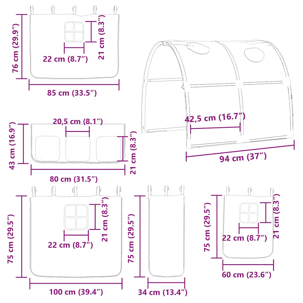 Krevet na kat s toboganom i zavjesama plavi 80 x 200 cm