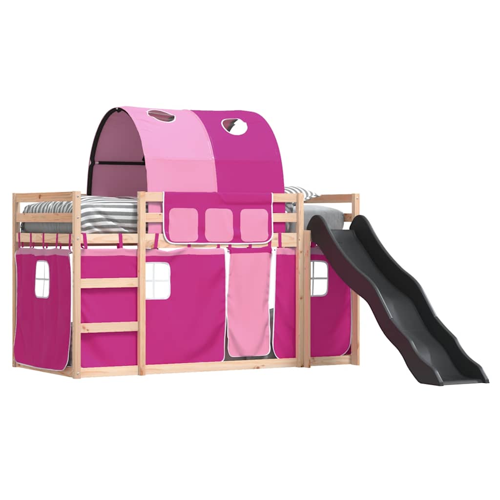 Krevet na kat s toboganom i zavjesama ružičasti 80 x 200 cm