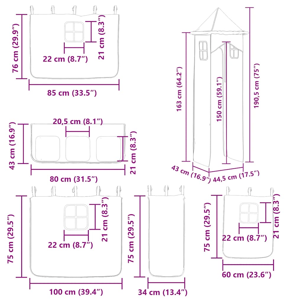 Krevet na kat s toboganom i zavjesama bijelo-crni 80 x 200 cm