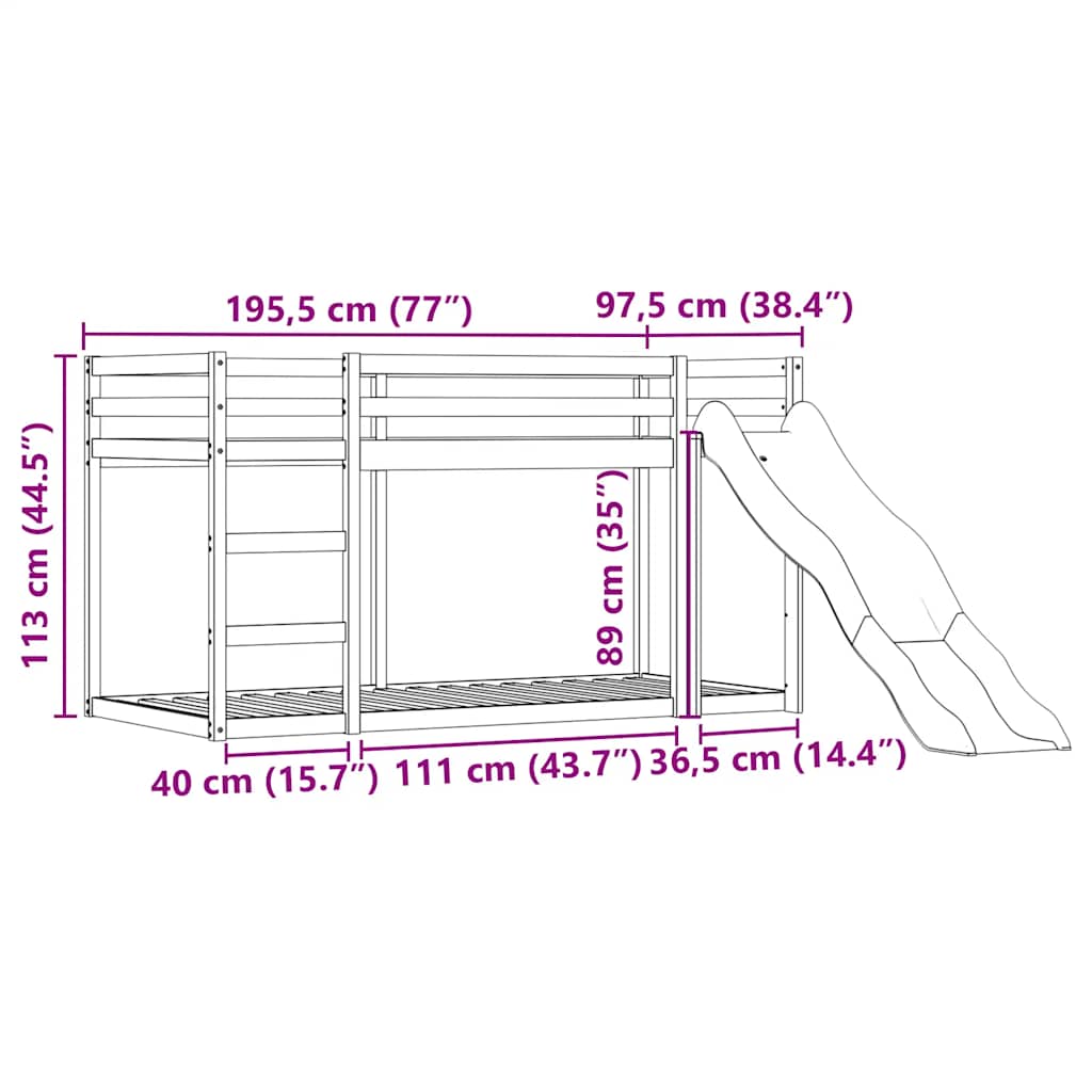 Krevet na kat s toboganom i zavjesama plavi 90 x 190 cm