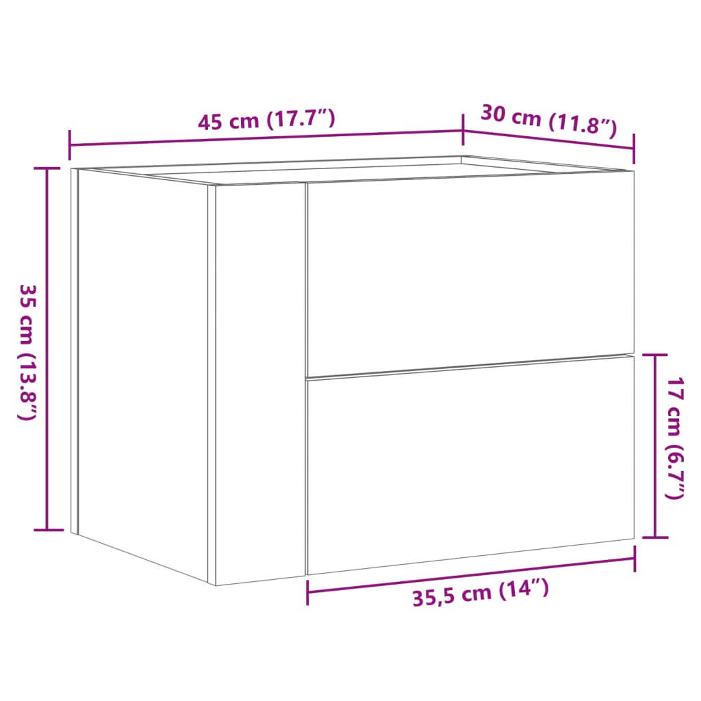 Zidni noćni ormarići 2 kom boja dimljenog hrasta 45x30x35 cm