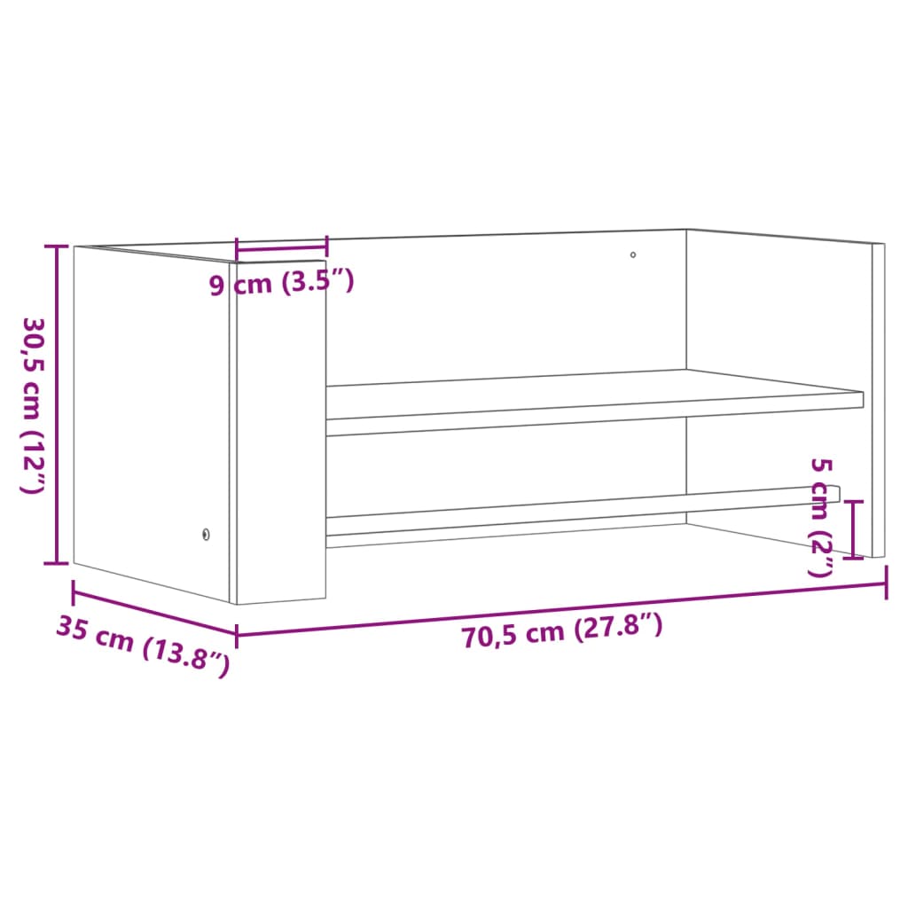 Zidna polica boja hrasta 70,5 x 35 x 30,5 cm konstruirano drvo