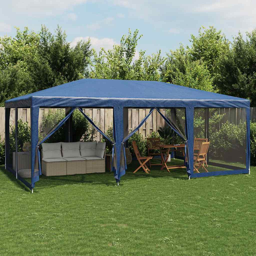 Šator za zabave s 10 mrežastih bočnih zidova plavi 6x4 m HDPE
