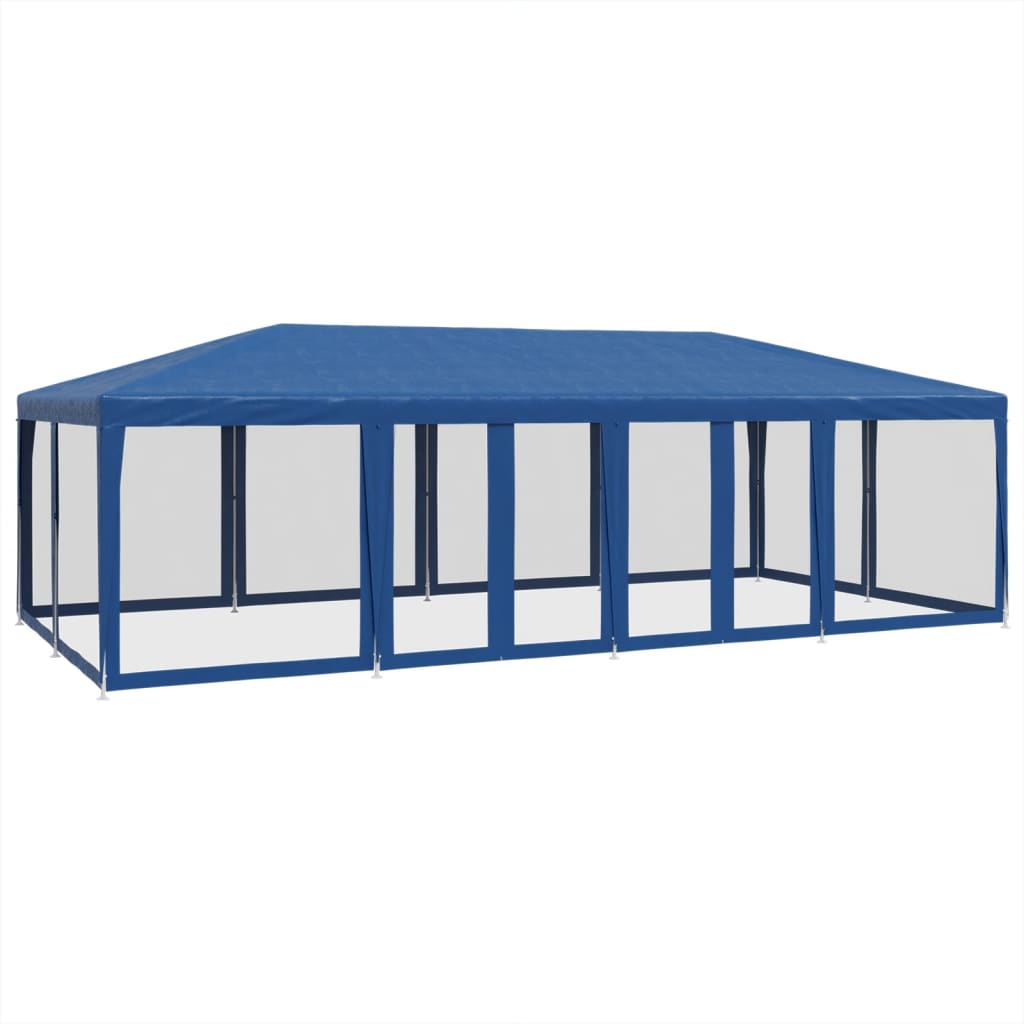 Šator za zabave s 12 mrežasta bočna zida plavi 8x4 m HDPE