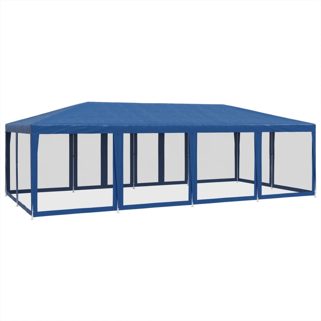 Šator za zabave s 12 mrežasta bočna zida plavi 8x4 m HDPE