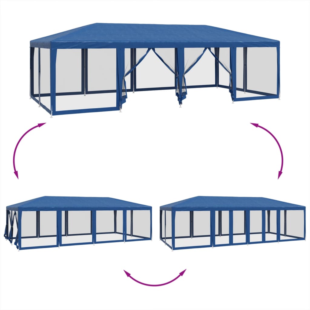 Šator za zabave s 12 mrežasta bočna zida plavi 8x4 m HDPE