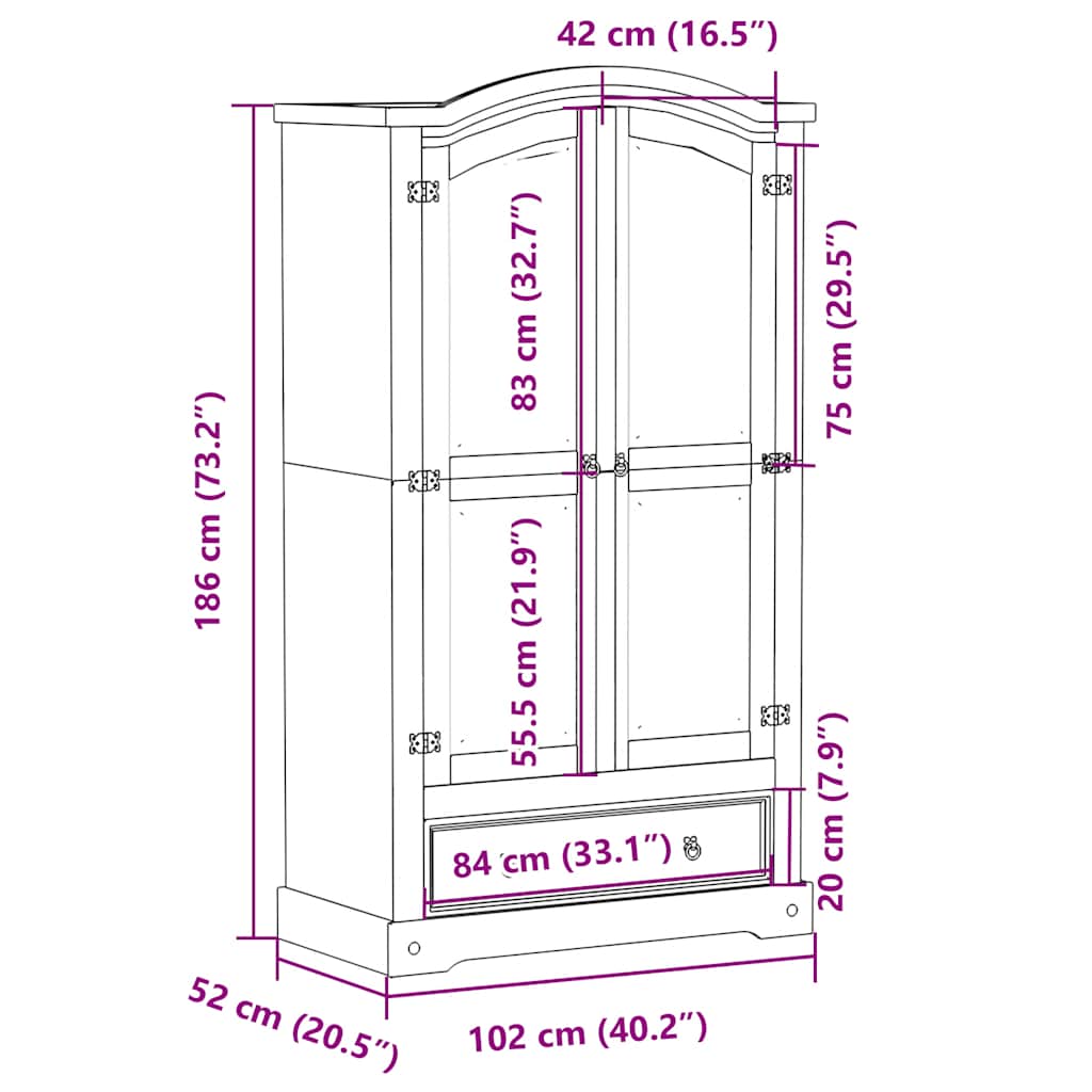 Ormar Corona 102 x 52 x 186 cm od masivne borovine