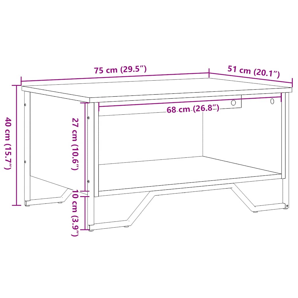 Stolić za kavu crni 75x51x40 cm od konstruiranog drva