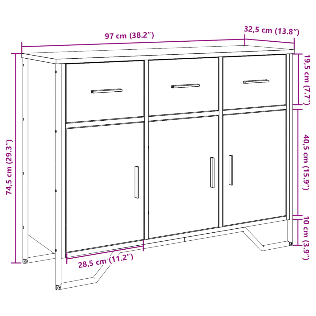 Komoda siva boja hrasta 97x32,5x74,5 cm od konstruiranog drva