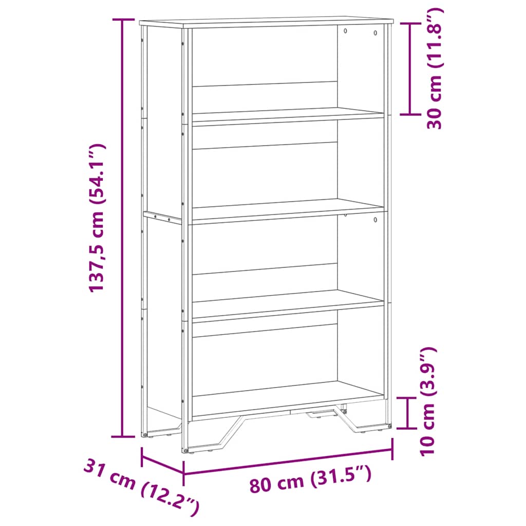 Regal za knjige crni 80x31x137,5 cm konstruirano drvo