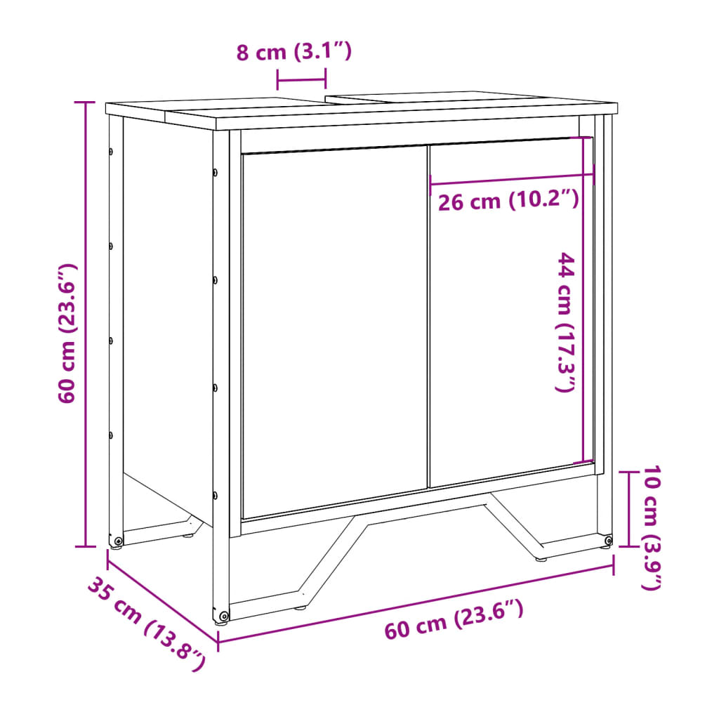 Ormarić za umivaonik boja hrasta 60x35x60 cm konstruirano drvo