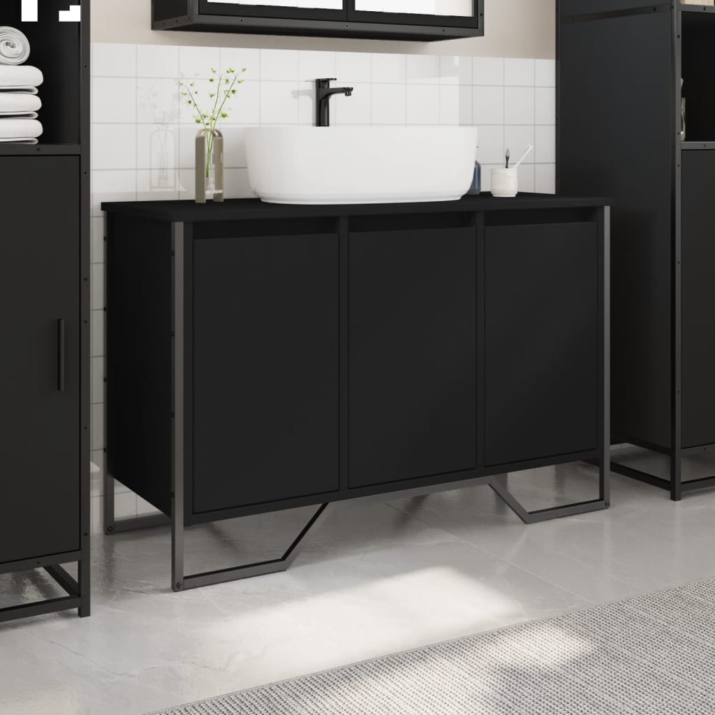 Ormarić za umivaonik crni 91 x 35 x 60 cm konstruirano drvo
