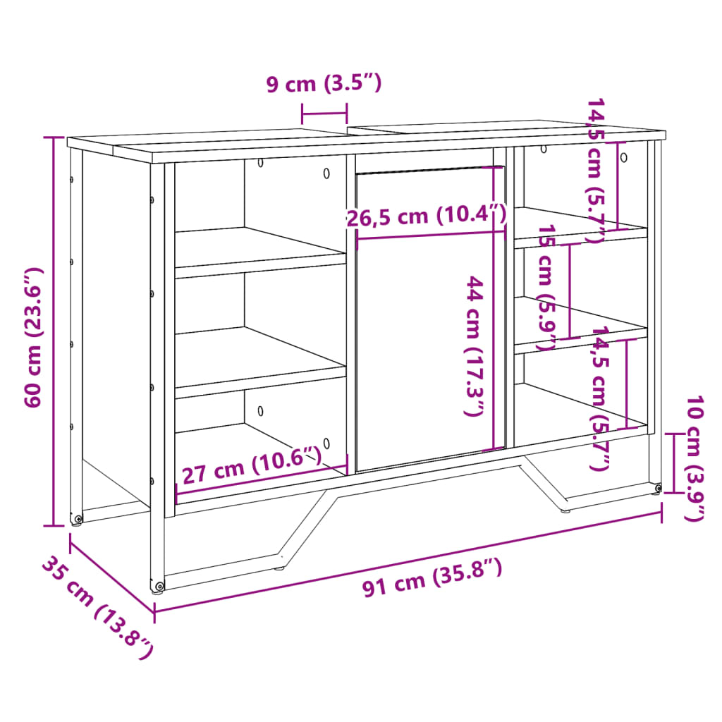 Ormarić za umivaonik boja hrasta 91x35x60 cm konstruirano drvo