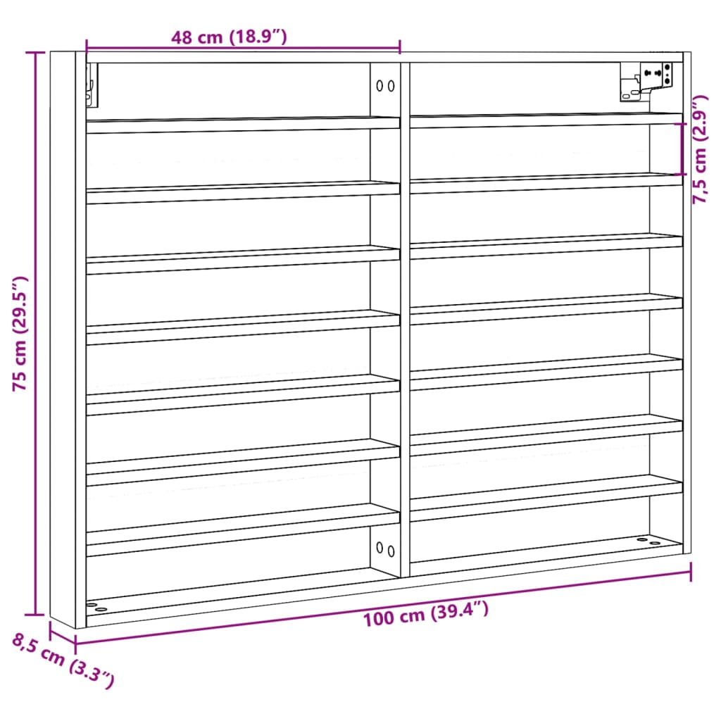 Vitrina boja hrasta sonome 100x8,5x75 cm konstruirano drvo