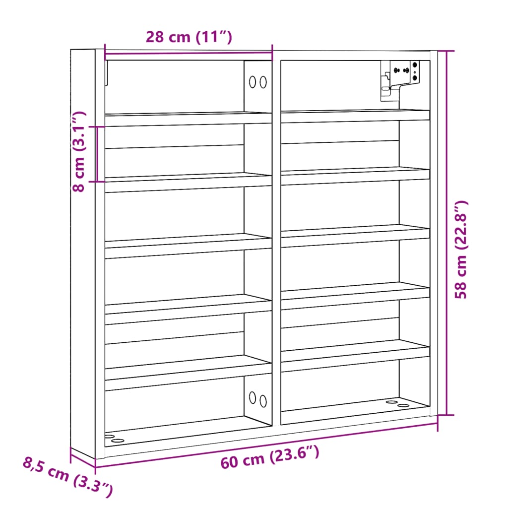 Vitrina bijela 60x8,5x58 cm konstruirano drvo