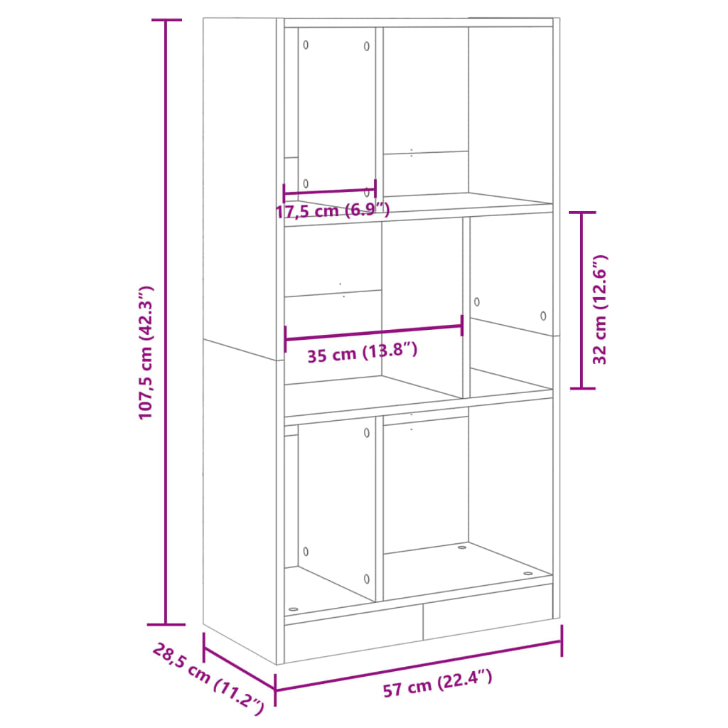 Regal za knjige boja hrasta 57x28,5x107,5 cm konstruirano drvo