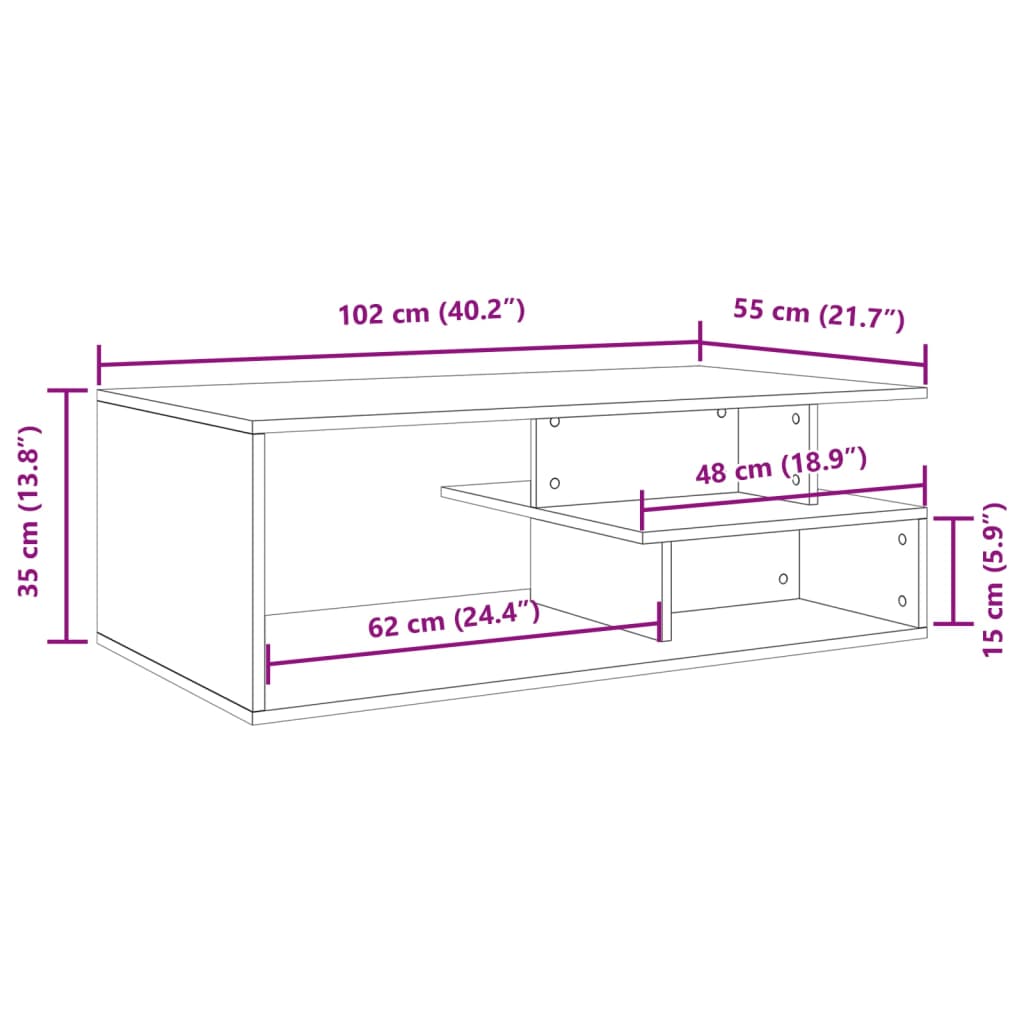 Stolić za kavu smeđa boja hrasta 102x55x35 cm konstruirano drvo