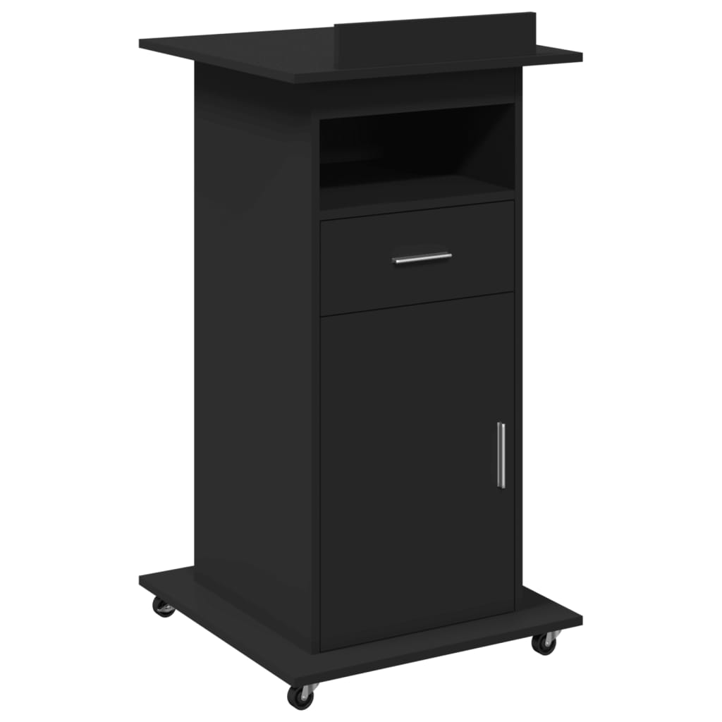Govornica s kotačima i ladicom crna 55 x 55 x 107 cm drvena