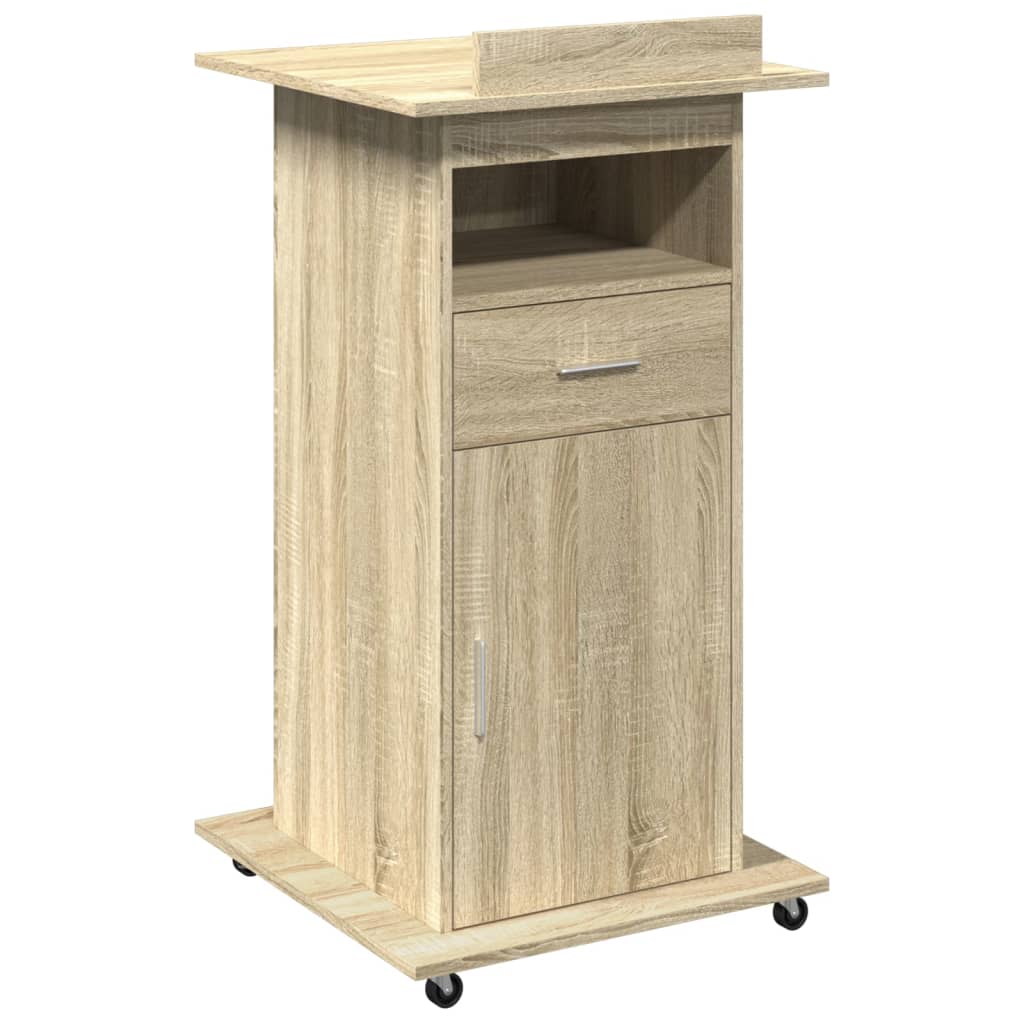 Govornica s kotačima i ladicom boja hrasta 55x55x107 cm drvena
