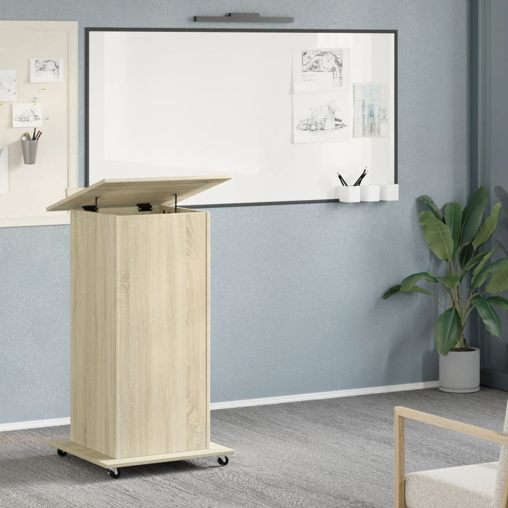 Govornica s kotačima i ladicom boja hrasta 55x55x107 cm drvena